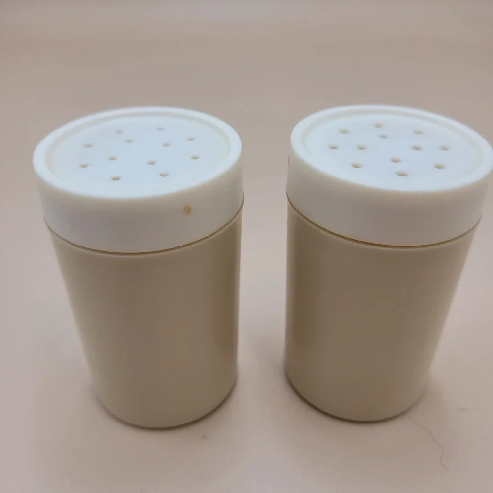 Vintage Plastic Salt and Pepper Shakers Set Cream White Retro Picnic MCM